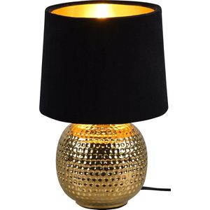 LED Tafellamp - Torna Sofia - E14 Fitting - Rond - Mat Zwart/Goud - Keramiek