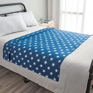 Flanel fleece sterren sprei over bed warme zachte pluche deken voor kinderbank, blauw, 125 x 150 cm