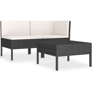 vidaXL 3-delige Loungeset poly rattan zwart Loungeset - Tuinset - Tuinmeubels - Loungestoel - Outdoor Meubilair