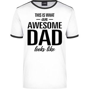 This is what an awesome dad looks like wit/zwart ringer cadeau t-shirt - heren - Vaderdag / cadeau shirt S