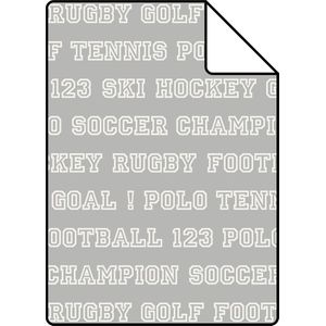 Proefstaal ESTAhome behang sportteksten taupe - 138802 - 26,5 x 21 cm