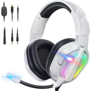 StayPowered RGB Gaming Headset - Ultiem Geluid voor Top Gamers - Ergonomisch Ontwerp - Ruisonderdrukkende Microfoon - Brede Compatibiliteit - Gemakkelijke Bediening - RGB Verlichting - Wit/Zwart - Levering Sneller dan Aangegeven!