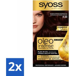 2 x SYOSS - Oleo Intense 3-22 - Haarverf - Permanente Haarkleuring - Warm Donker Bordeaux - Langdurige Kleur - Permanente Haarkleuring - Bordeauxrode Haarkleur - Warme Haarkleur - Haarkleuring Zonder Ammoniak - Argan Olie