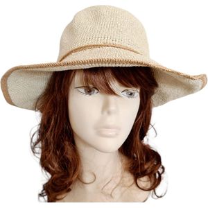 Zonnehoed Dames Creme Beige- HANDMADE-Elegante Hoed Riet | Strohoed Beige - Hoed UV bescherming - One size Verstelbaar - 56-58 cm