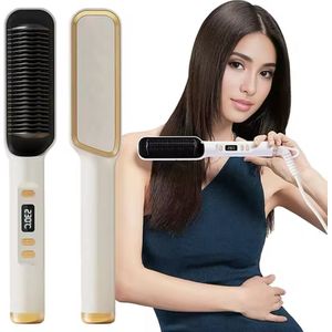 AM*-2in1 Elektrische Stijlborstel- Haarborstel -verwarmde stijltangkam-Wit/Goud