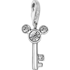 Quiges – 925 - Zilver – Charm - Bedel - Hanger - Mickey Sleutel met Zirkonia - met – sterling - zilver - karabijnslot - geschikt - voor - Zinzi, Thomas – Sabo - Ti Sento - Bedelarmband HC236