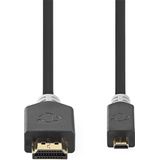 Nedis High Speed ​​HDMI-Kabel met Ethernet - HDMI Connector - HDMI Micro-Connector - 4K@30Hz - 10.2 Gbps - 2.00 m - Rond - PVC - Antraciet - Window Box