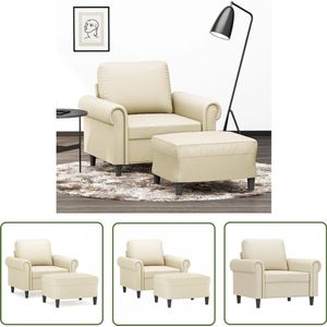 The Living Store Fauteuil met voetenbank 60 cm kunstleer crèmekleurig - Fauteuil - Lounge Stoel - Relax Stoel - Design Fauteuil - Kunstleder Fauteuil
