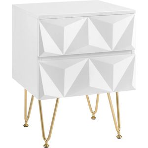 Bealive® Nachtkastje - Bijzet tafel - Staand - slijtvast - Waterdicht - Metaal - MDF - Wit en goud gekleurd - Modern - 2 lades - 35 x 30 x 10,5 cm