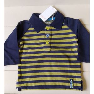 Noppies polo t-shirt longsleeve navyblauw met groen gestreept maat 56