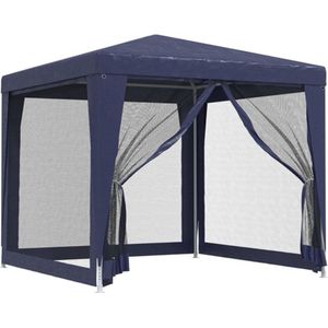 vidaXL - Partytent - met - 4 - mesh - zijwanden - 2,5x2,5 - m - HDPE - blauw