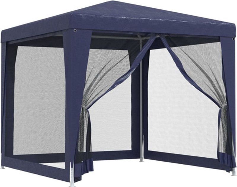 vidaXL - Partytent - met - 4 - mesh - zijwanden - 2,5x2,5 - m - HDPE - blauw