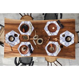 Placemats hexagon - Onderleggers placemats - Placemat zeshoek - Tegels - Patronen - Delfts Blauw - 6 stuks