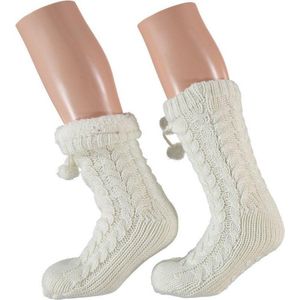 HomeSocks Antislip met gebreide kabel gebroken wit