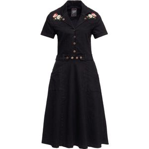 Queen Kerosin Damen 50s Swing Jeanskleid mit Stickerei Schwarz-L