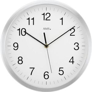 AMS F5524 - Wandklok - Rond - Radiogestuurde tijdsaanduiding - Aluminium - 40 cm ø - Zilverkleurig - Wit