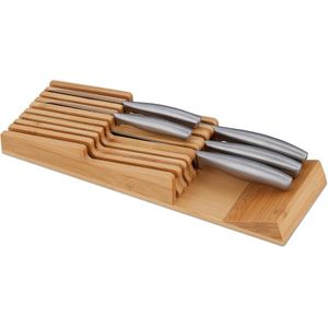 Messenblok lade voor 9 messen - bamboe - smal - messenhouder liggend - aanrecht - afmetingen HxBxD 55 x 13 x 40 cm - natuur
