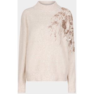 Sweater - Crème - Luxe Dames Trui - Met Paillettenaccent - Hoge Hals
