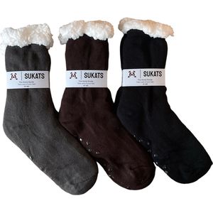 BLACK FRIDAY - Sukats® Huissokken - Homesocks - 3 Paar - Maat 41-46 - Antislip Sokken - Fluffy Sokken - Huissokken Heren - Slofsokken - Variant 8 - Meerdere Maten en Varianten - Verwarmde Sokken