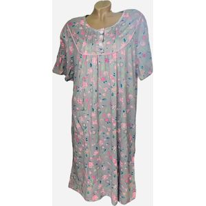 Dames nachthemd korte mouwen 6535 bloemenprint L grijs/roze