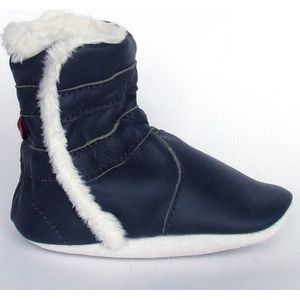 Aapie leren babyslofjes Winterboot Marine - laarsjes - gevoerd - antislip - blauw - maat XS