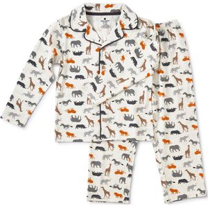 Little Label Pyjama Jongens - Maat 110-116 - Model Grandad - Wit, Grijs, Zwart - Zachte BIO Katoen