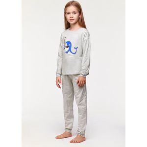 Woody pyjama meisjes/dames - lavendel-geel gestreept - walvis - 231-1-PZB-Z/916 - maat 152