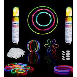 Relaxdays glowsticks - set van 200 - breeklichtjes met connectors - gloeistaafjes - party