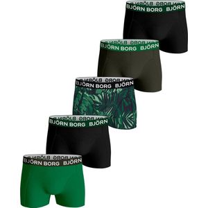Björn Borg Cotton Stretch Jongens Boxershort - Maat 122-128 - Groen/Zwart - 5 stuks - Jongens Onderbroek