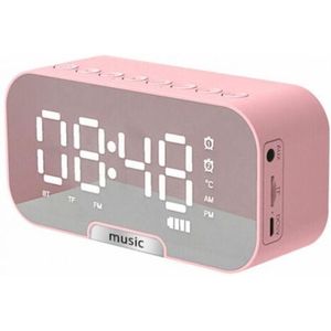 Mmgoqqt - Vijf-In-Een Multifunctionele Klok - Met Bluetooth Speaker FM Radio Temperatuurweergave - Digitale Spiegelwekkerradio - Opladelbaar - Roze