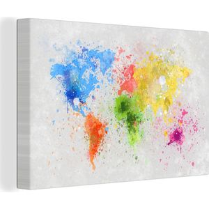 Canvas Wereldkaart - 30x20 - Wanddecoratie Wereldkaart - Abstract - Verf - Kinderen - Jongens - Meisjes