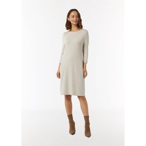 Tricot Jurk - Beige Mêlee - Gemêleerde Look - Ronde Hals - Lange Mouwen