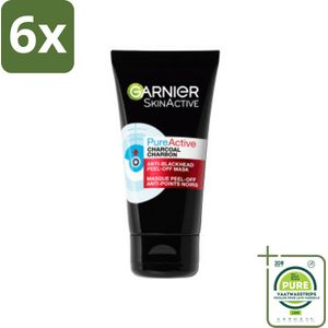 Garnier - Pure Active - Peel-Off Masker - Charcoal - 50 ml - Voordeelverpakking - 6 stuks - Diepe reiniging - Houtskool masker
