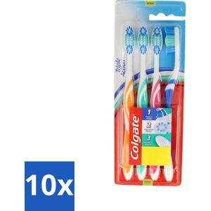 10 x Colgate - Tandenborstels - Triple Action - Medium - 4 borstels - Tanden Bleken - Frisse Adem - Tandplak Verwijderen - Tongschraper
