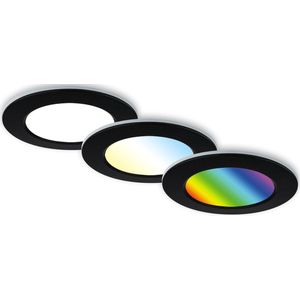 BRILONER - LED inbouwarmatuur - badkamerarmatuur - CCT - RGB kleurverandering - IP65 - afstandsbediening - dimbaar - memory functie - set van 3 - Ø9,2cm - nachtlichtfunctie - zwart