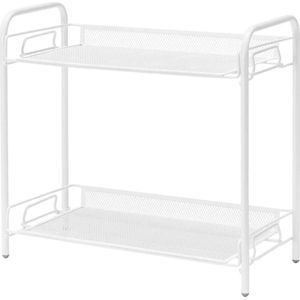 Metalen gaas 2-laags keukenopbergrek met handvat - opbergrek voor specerijen en make-up - cosmetica-slaapkameropslag - badkameropbergoplossing make up tafel