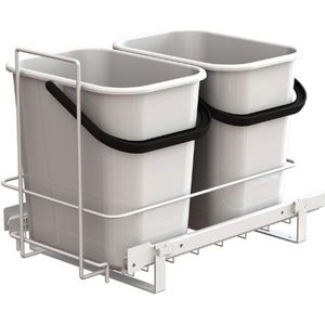 Uittrekbare Keukenafvalbak Met 2 Emmers – 11.5 Liter – Wit – Afvalscheider Voor Keuken – Dubbele Binnenemmer – Ruimtebesparend Afvalbak Systeem