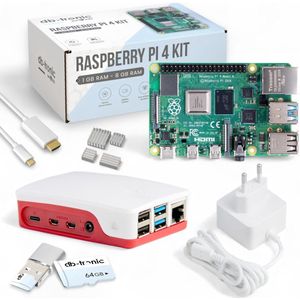 Raspberry Pi 4 1 GB Starterskit, USB-C-voeding 15 W, behuizing, 64 GB-editie, 4K Micro HDMI-kabel, koellichaamset