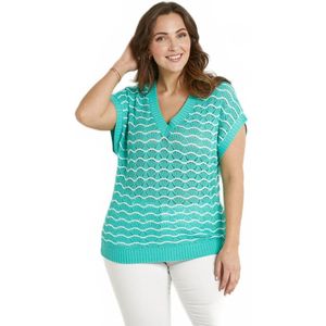 Tweekleurige opengewerkte V-hals mouwloze trui