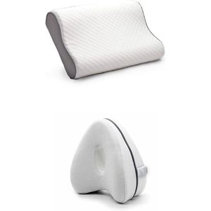 Sleeptight® Hoofdkussen + Kniekussen met band Combo Deal - Hoofdkussen Nekklachten - Traagschuim - Orthopedisch - Kniekussen voor in Bed