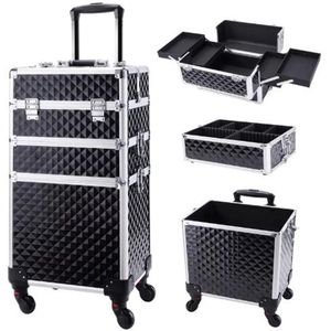 Serolux® - Visagie koffer - 3-in-1 ontwerp - Make up koffer - Make up trolley - Kappers koffer - Beautycase - Cosmetica koffer - 360° - Beautycase Met Wielen- make-uptas, flexibel middenvak en ruime trolleybox - 35 × 60 × 67 cm - Zwart