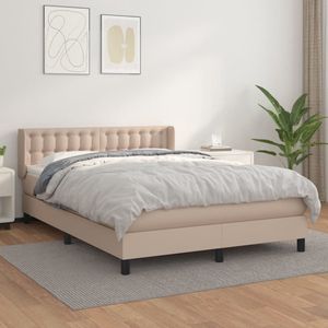 The Living Store Boxspringbed Cappuccino - Kunstleren Bedframe 203x147x78/88cm - Pocketvering Matras 140x200x20cm - Huidvriendelijk Topmatras 140x200x5cm - Duurzaam en Luxe