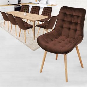 Miadomodo Eetkamerstoelen - Velvet - Fluweel - Houten Poten - Gewatteerd - Set van 8 - Bruin