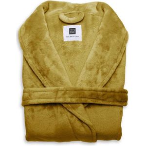 Heerlijk Zachte Unisex Fleece Badjas Lang Model Goud | L | Comfortabel En Luxe | Met Ceintuur, Zakken En Kraag