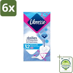 Libresse – Inlegkruisjes – Normal Deo Fresh – Fris gevoel – 32 Inlegkruisjes - Voordeelverpakking - 6 stuks - Inlegkruisjes - Frisheid