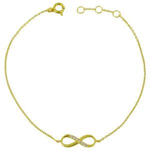 Silventi 9NBSAM-G190254 Gouden Armband - Dames - Infinity - Zirkonia - 5,3 x 13 mm - Ankerschakel - 16 + 1 + 1 cm - 14 Karaat - Goud