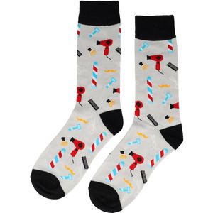 Sokken Katoen - Kapper Kapsalon Print - Grijs Zwart - Maat 38-45