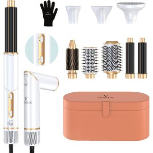 VENEUX® 8 in 1 Föhnborstel - Airstyler - Krulborstel - Krultangen - Diffuser - Wit / Goud