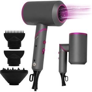 Fohn Met Diffuser Incl. Koude Stand & 3 Opzetstukken - Haarfohn met 3 Warmte en 2 Blaas Standen - Ionische Haardroger - Inklapbaar Reishaardroger