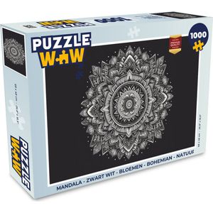 Puzzel Mandala - Zwart wit - Bloemen - Bohemian - Natuur - Legpuzzel - Puzzel 1000 stukjes volwassenen
